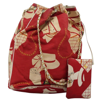 Chanel Coco Mark, Red, Canvas, shoulder