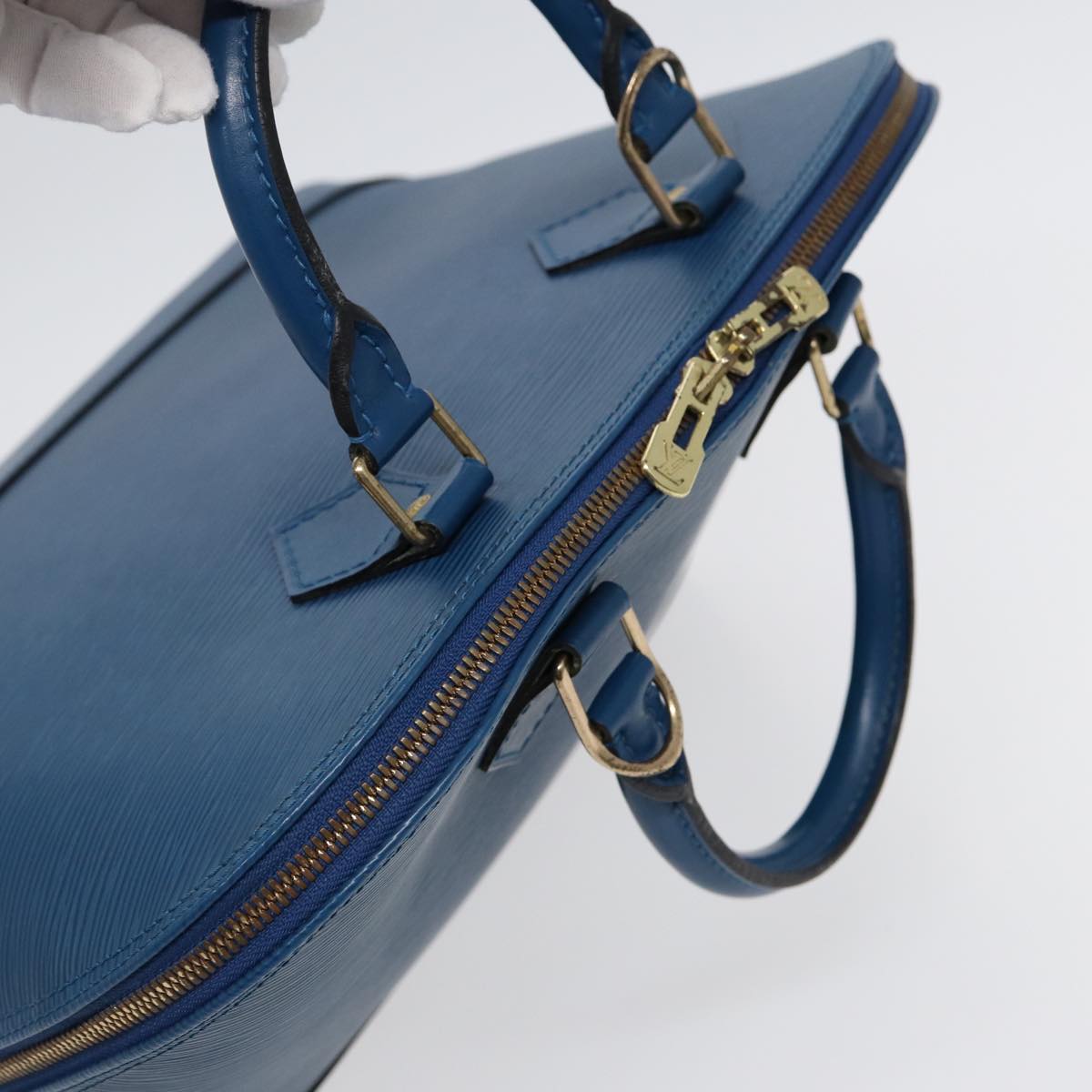 Louis Vuitton Alma, Blue, Leather, handbag