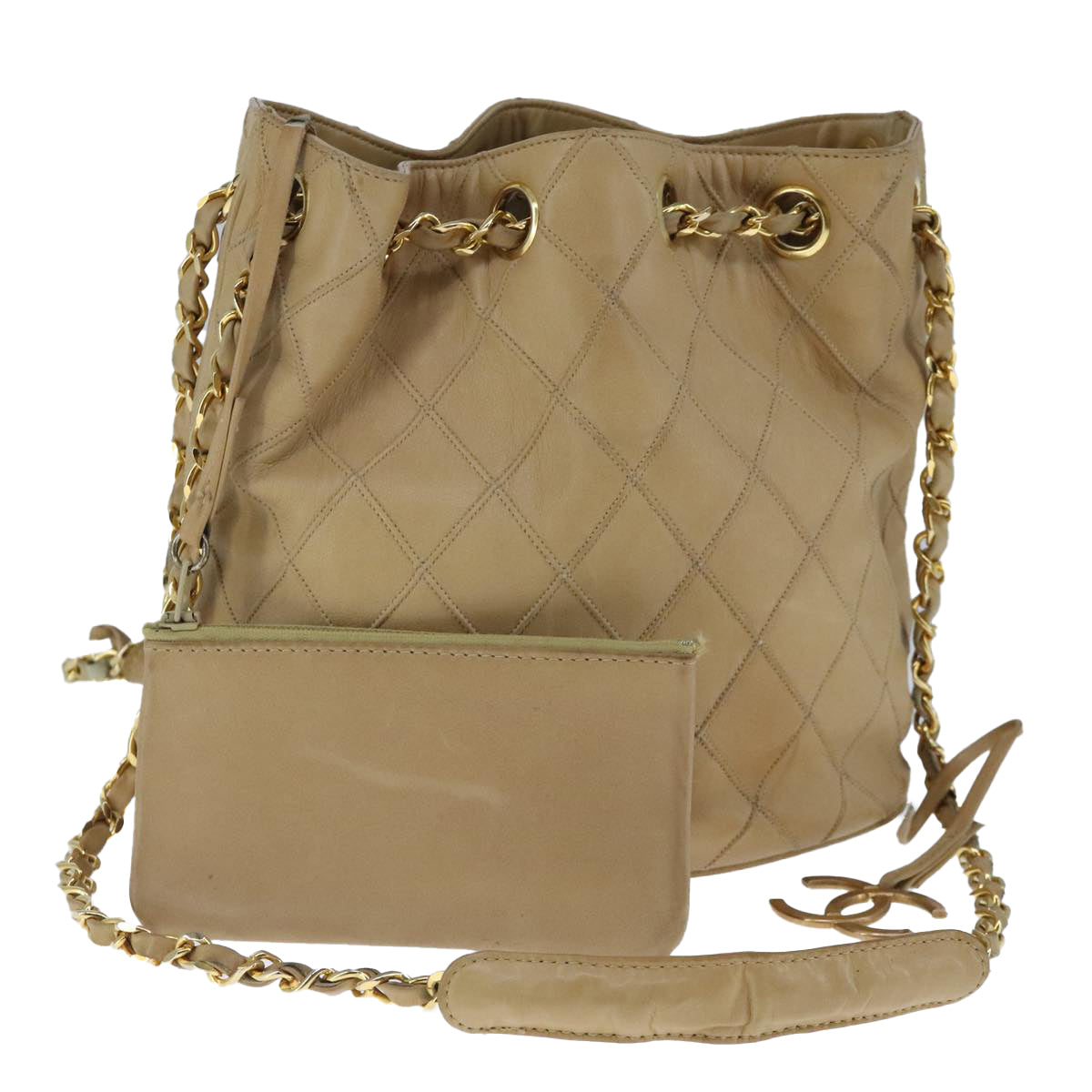 Chanel Cc, Beige, Calfskin, shoulder