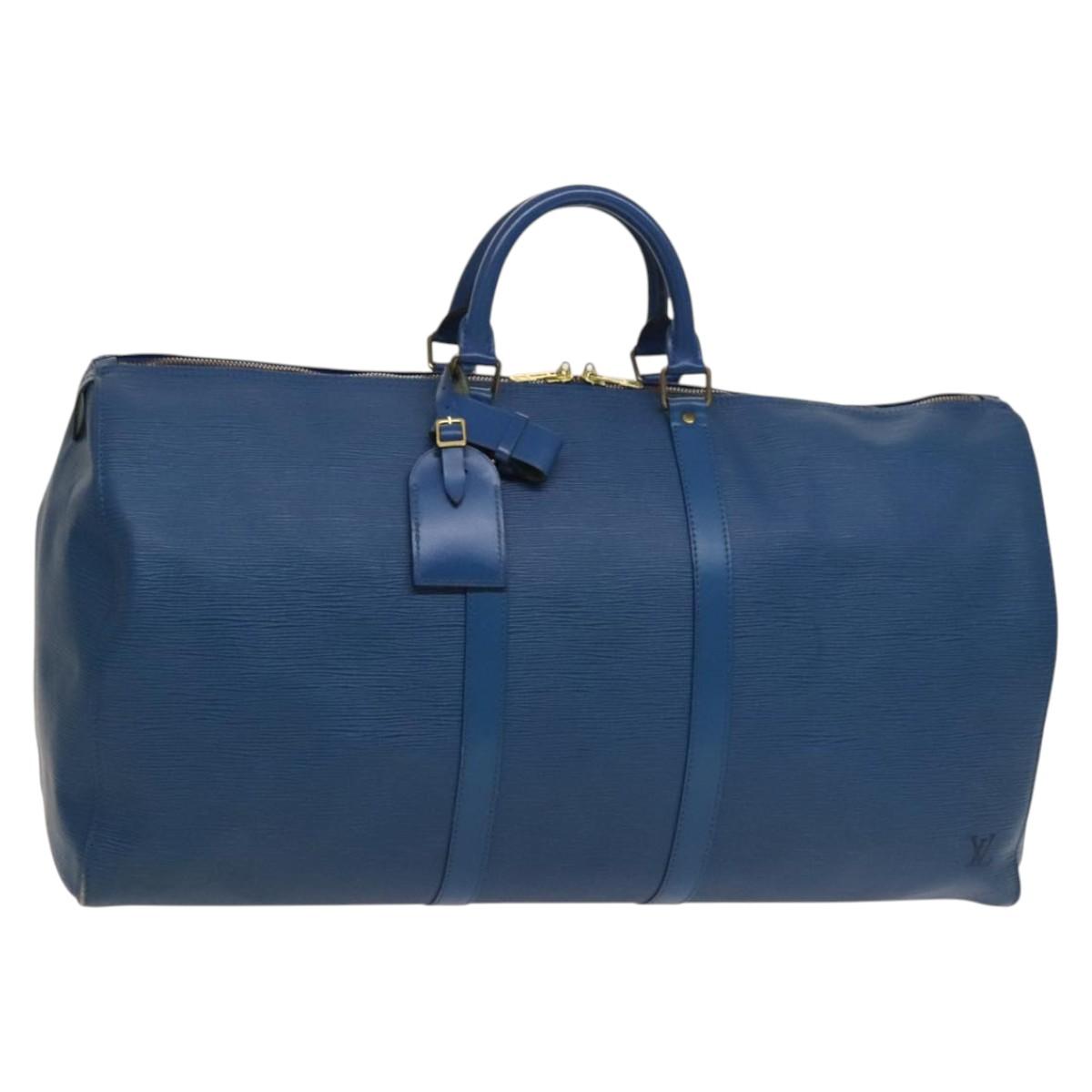 Louis Vuitton Keepall 55, Blue, Leather, travel