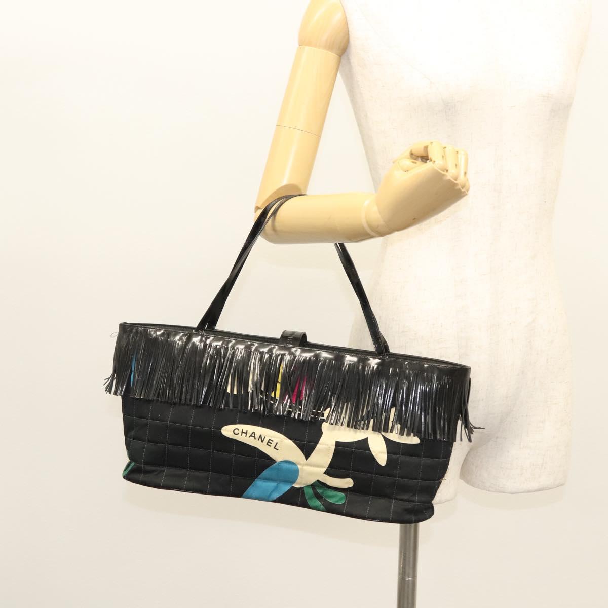 Chanel Chocolate bar, Black, Canvas, handbag