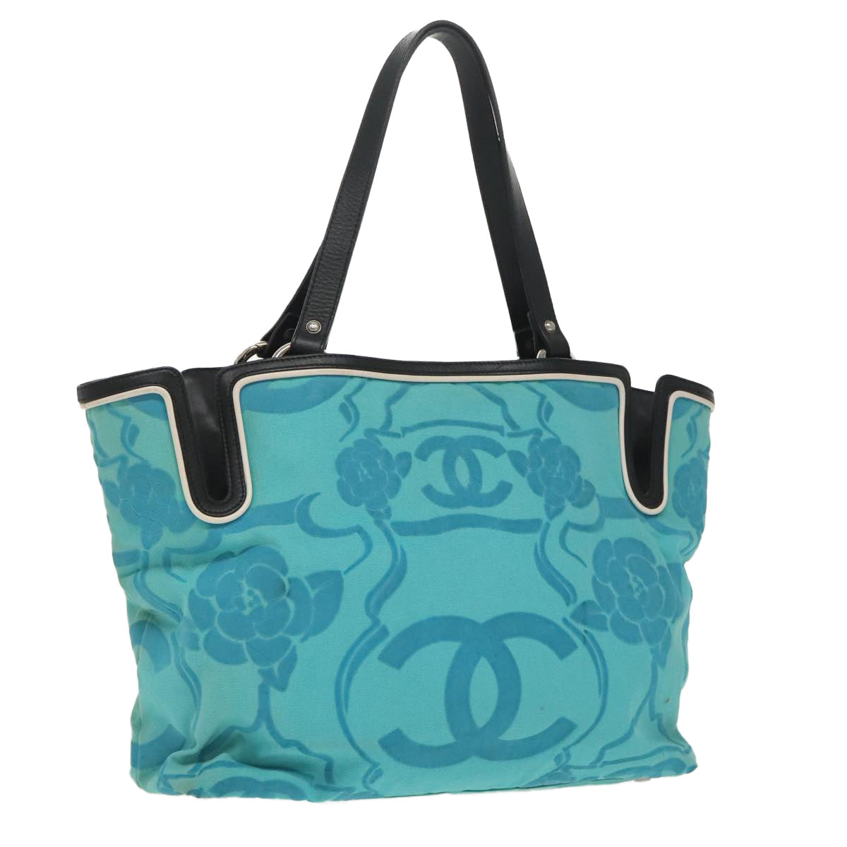 Chanel Cc, Turquoise, Canvas, tote