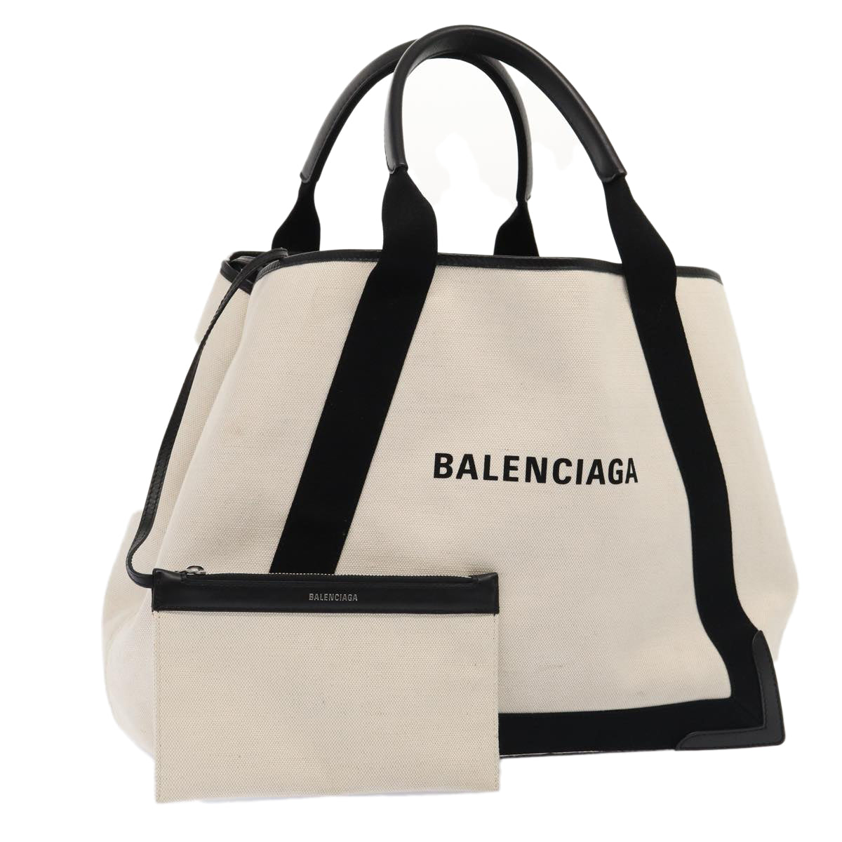 Balenciaga Navy Cabas, White, Canvas, tote