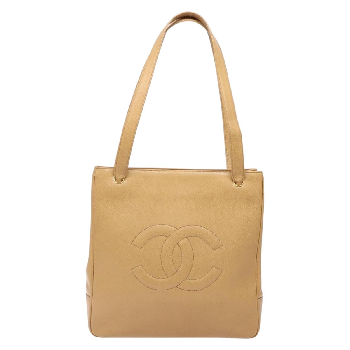 Chanel Coco Mark, Beige, Leather, tote