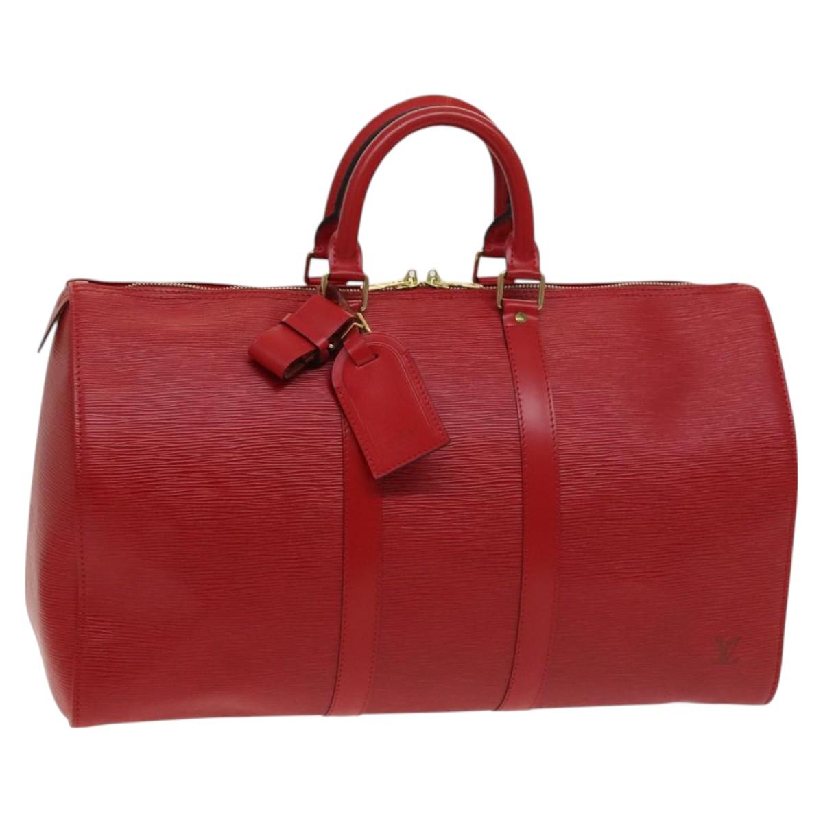 Louis Vuitton Keepall 45, Red, Leather, travel
