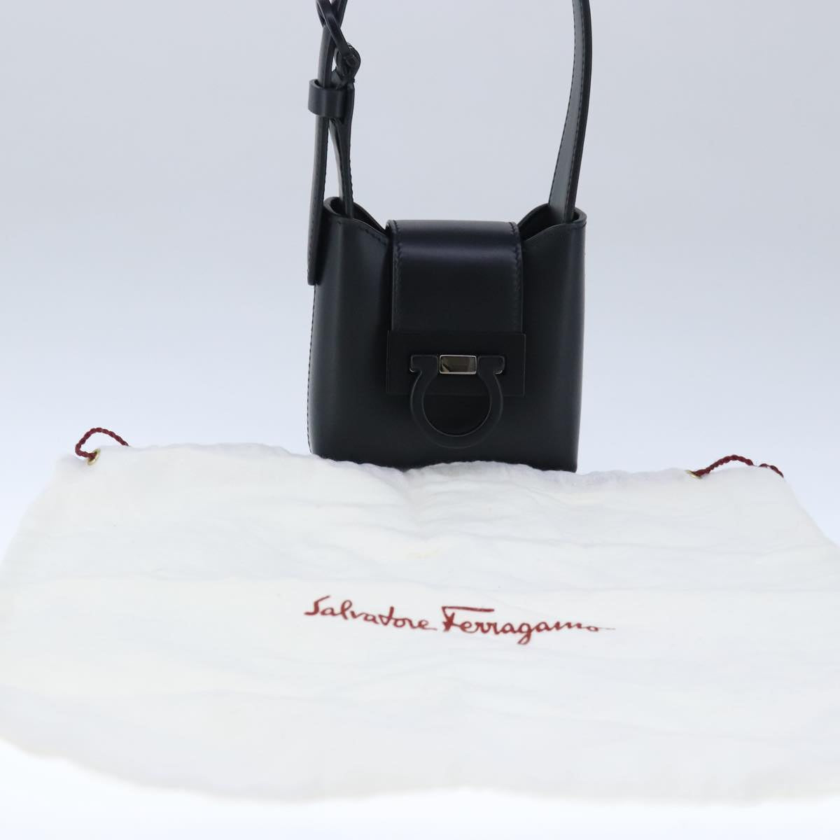 Salvatore Ferragamo Gancini, Black, Leather, handbag