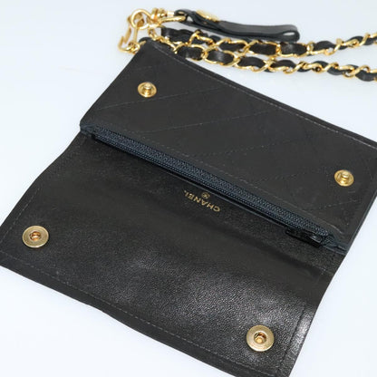 Chanel Wallet On Chain, Black, Leather, wallet
