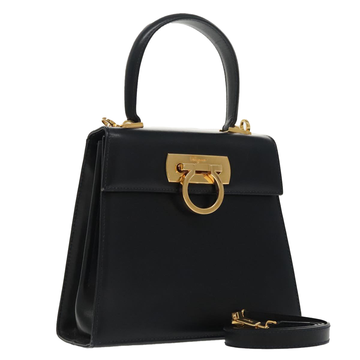 Salvatore Ferragamo Convertible Top Handle Bag Leather, BLACK, LEATHER, Handbag