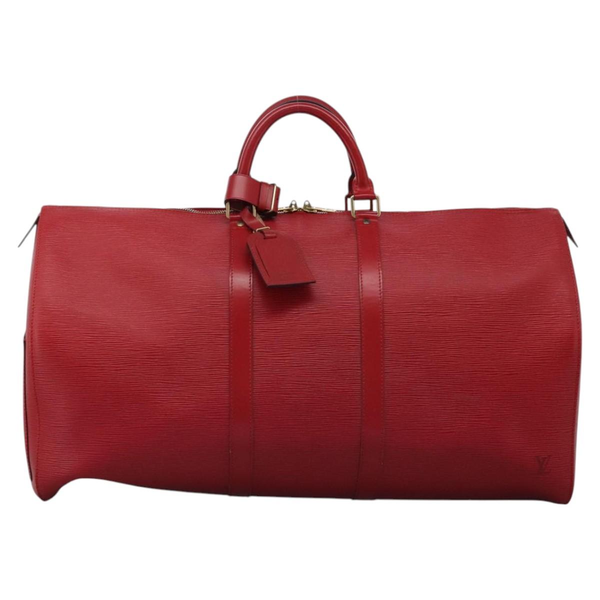 Louis Vuitton Keepall 55, Red, Leather, travel