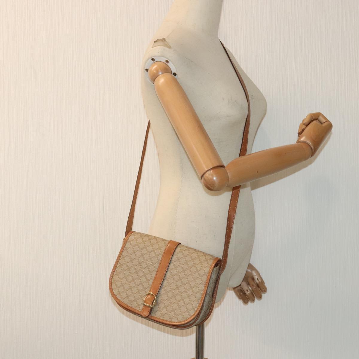 Céline, Beige, Canvas, shoulder