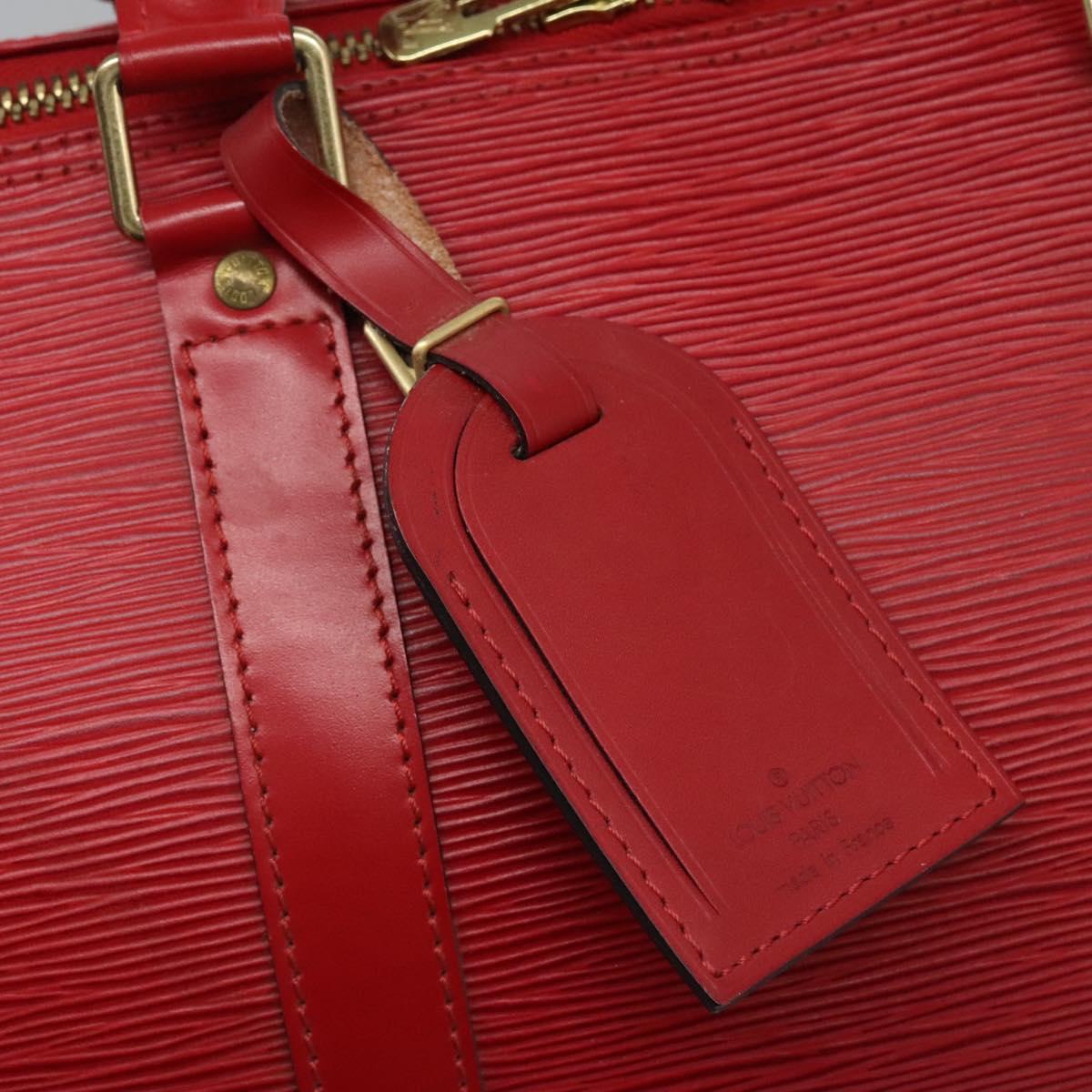 Louis Vuitton Keepall 55, Red, Leather, travel