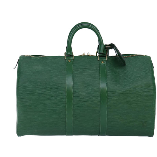 Louis Vuitton Keepall 45, Green, Leather, travel