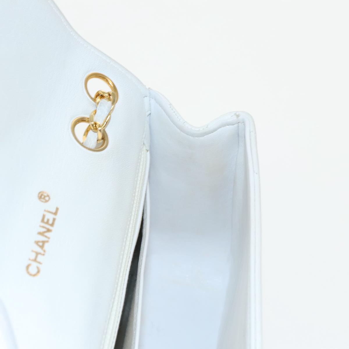 Chanel Demi Lune, White, Leather, shoulder