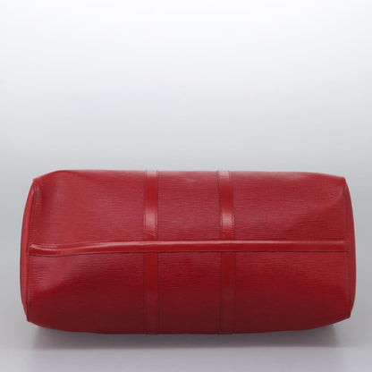 Louis Vuitton Keepall 55, Red, Leather, travel