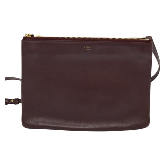 Celine Trio Crossbody Bag Leather, BURGUNDY, LEATHER, Crossbody bag