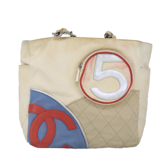 Chanel Numero 5, White, Canvas, tote