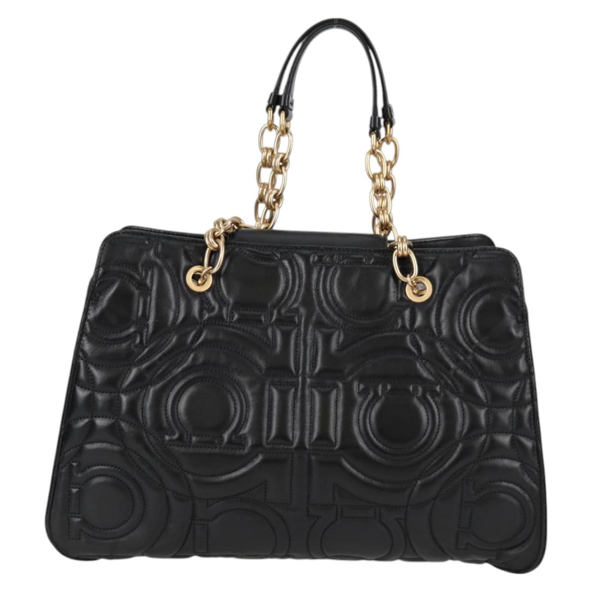 Salvatore Ferragamo Gancini, Black, Leather, tote