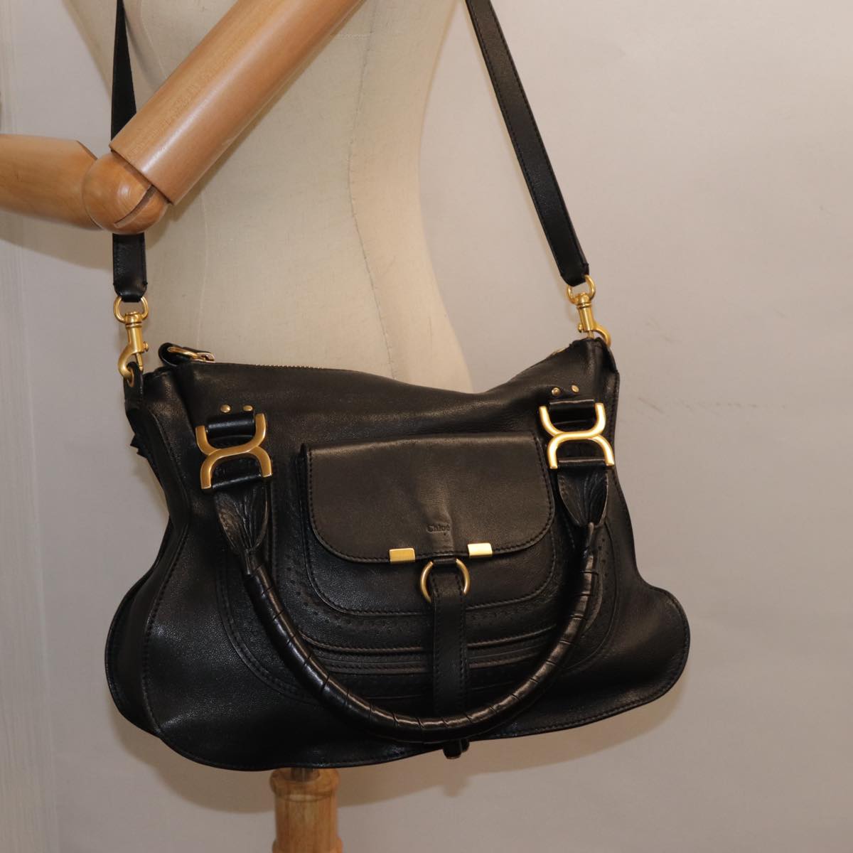 Chloé Marcie, Black, Leather, handbag