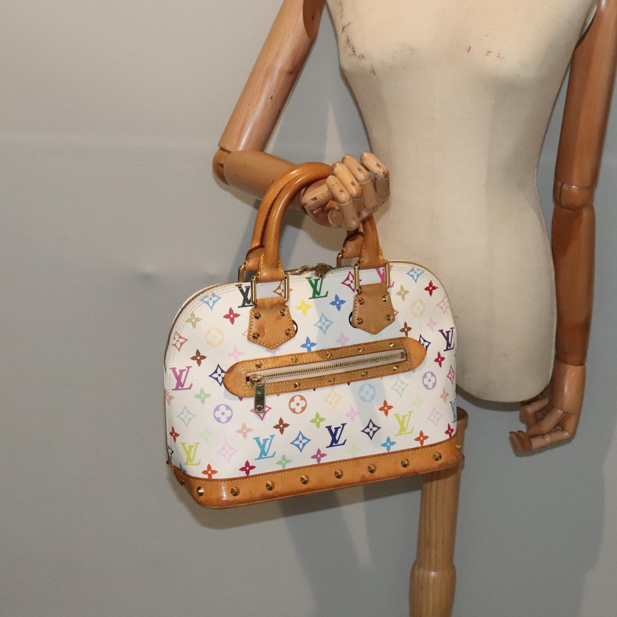 Louis Vuitton Alma, White, Canvas, handbag