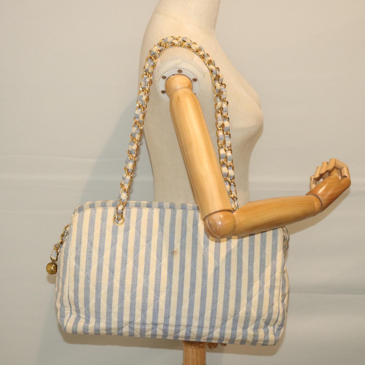 Chanel Jumbo, Blue, Canvas, shoulder