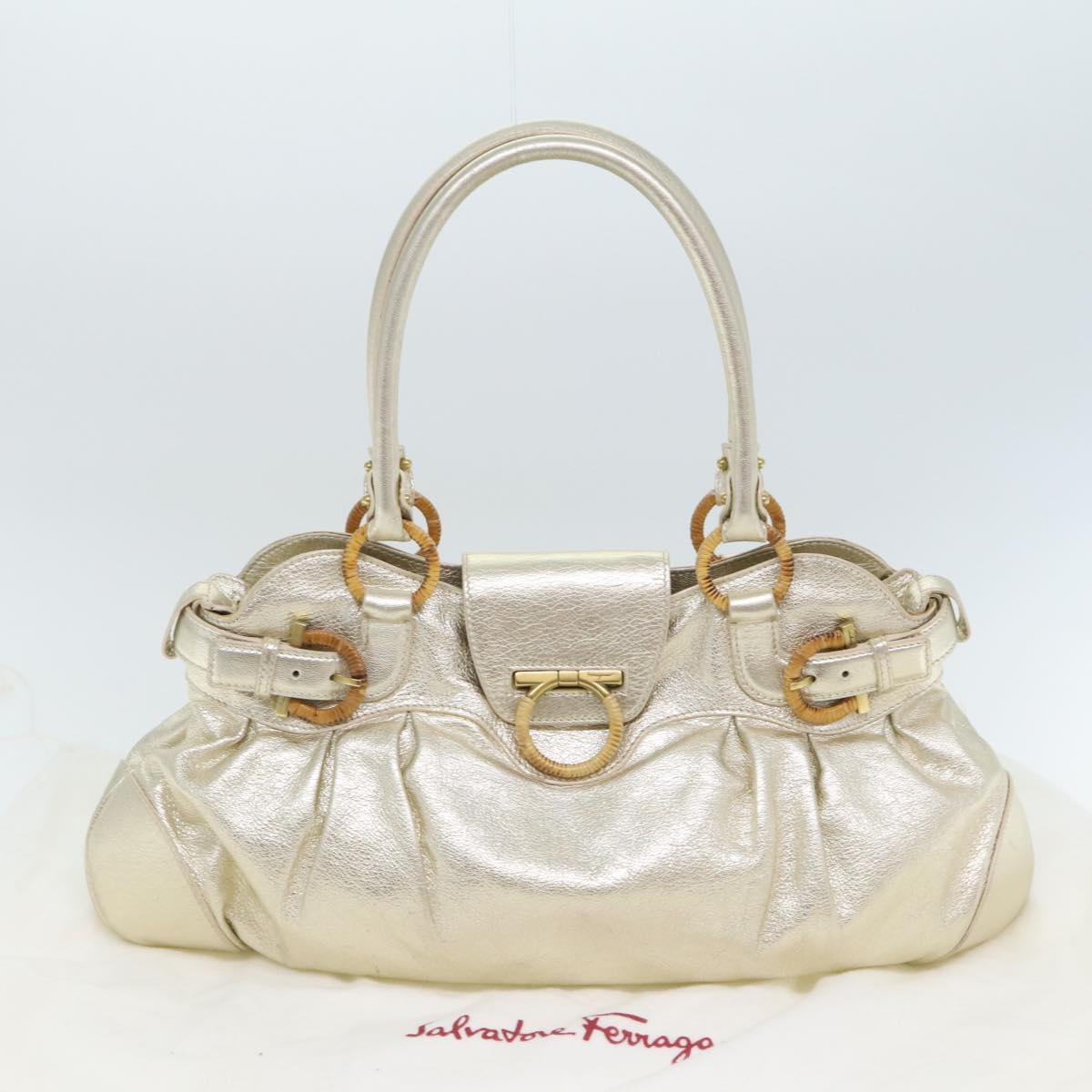 Salvatore Ferragamo Marisa, Gold, Leather, handbag