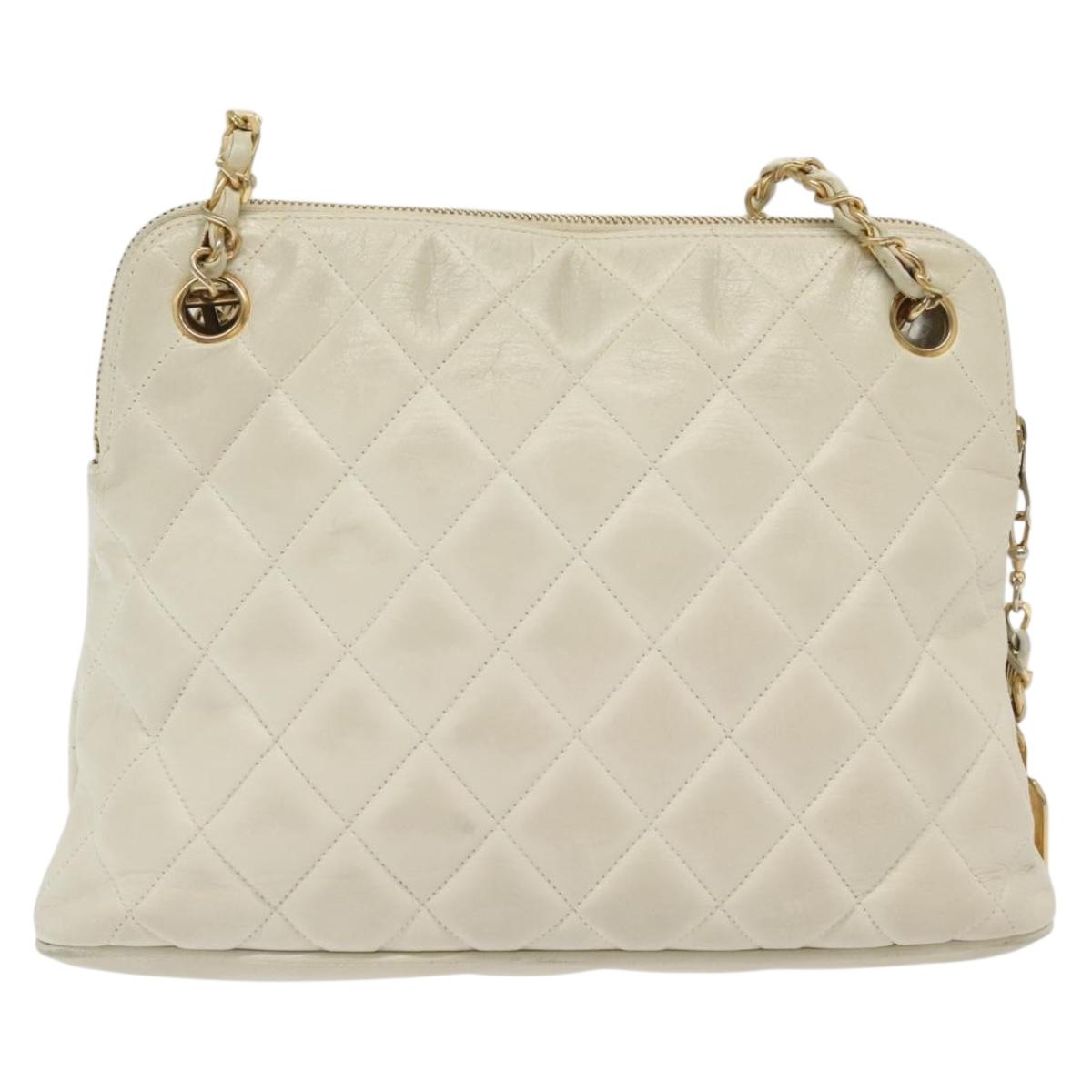Chanel Matelassé, "WHITE,GOLD", Leather, shoulder