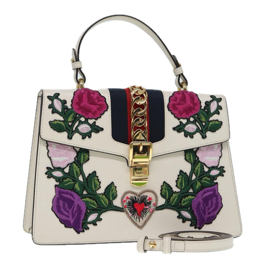 Gucci Sylvie, White, Leather, handbag