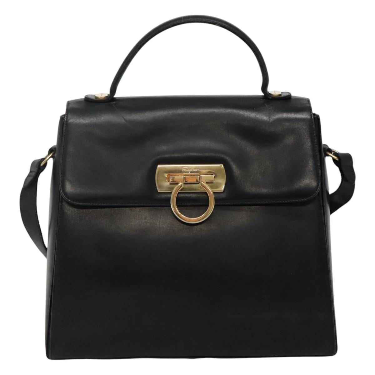 Salvatore Ferragamo Gancini, Black, Leather, handbag