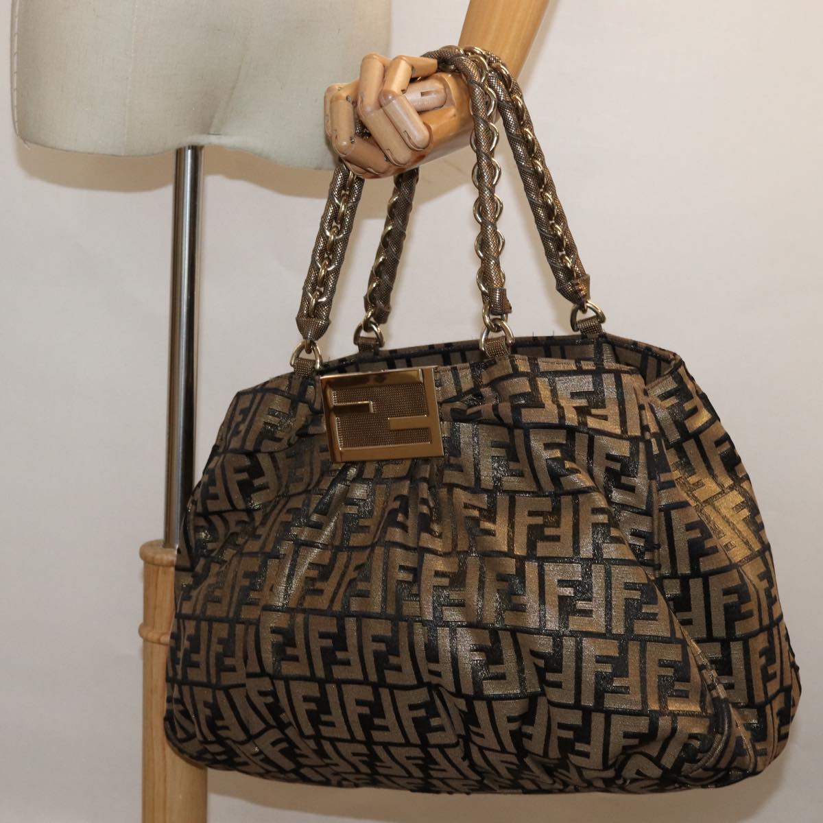 Fendi Zucca, Gold, Canvas, handbag