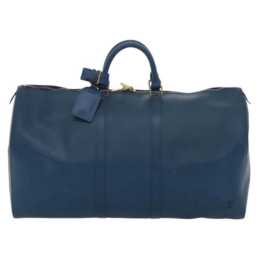 Louis Vuitton Keepall 55, Navy, Leather, travel