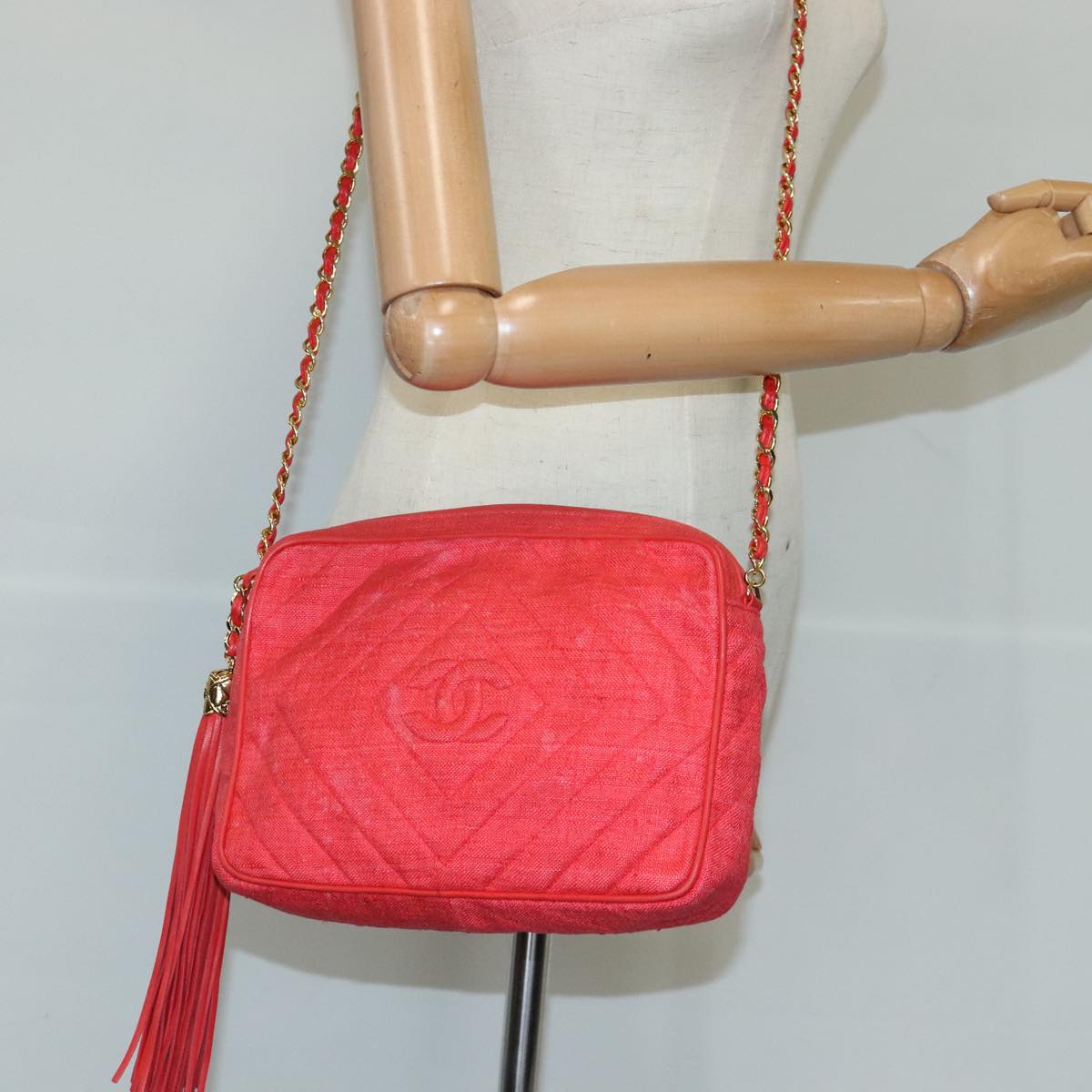 Chanel Camera, Red, Canvas, shoulder