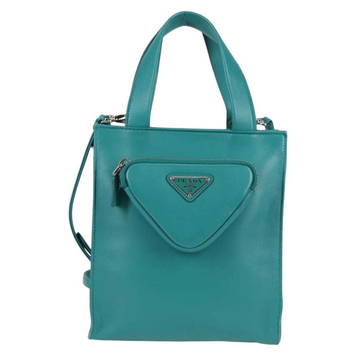 Prada Triangle Logo, Blue, Leather, handbag