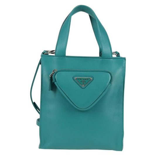 Prada Triangle Logo, Blue, Leather, handbag