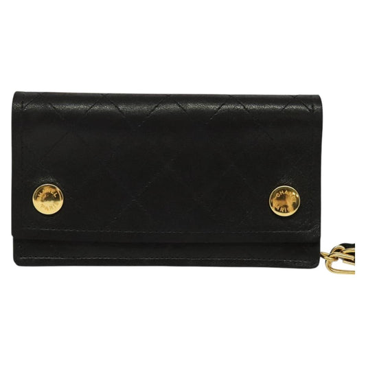 Chanel Wallet On Chain, Black, Leather, wallet