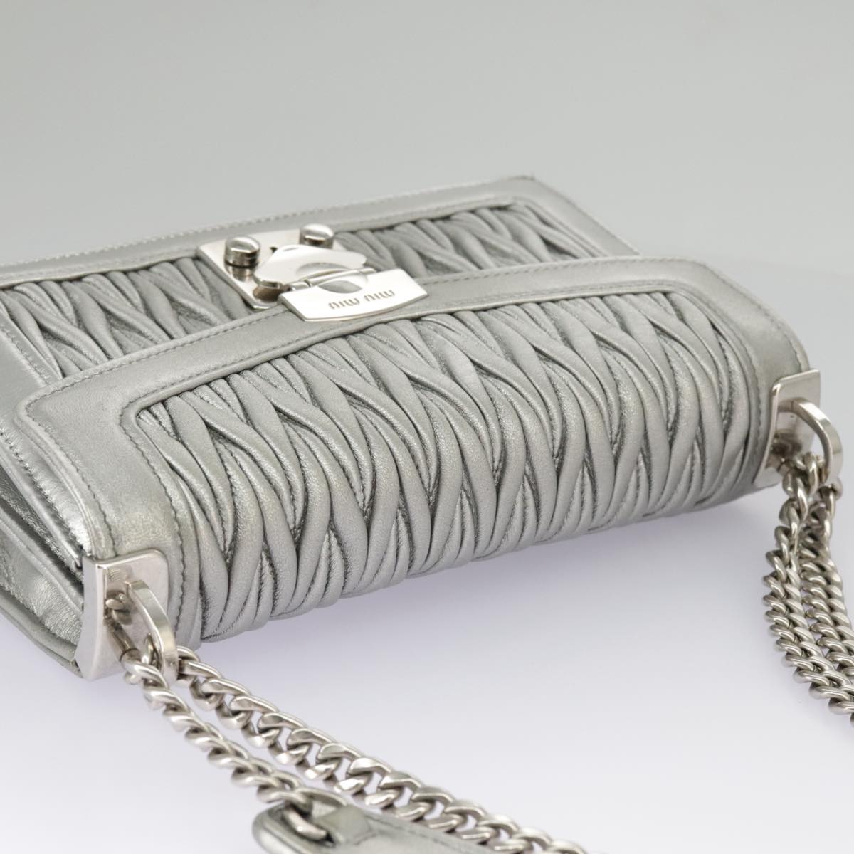 Miu Miu Confidential, Silver, Leather, shoulder