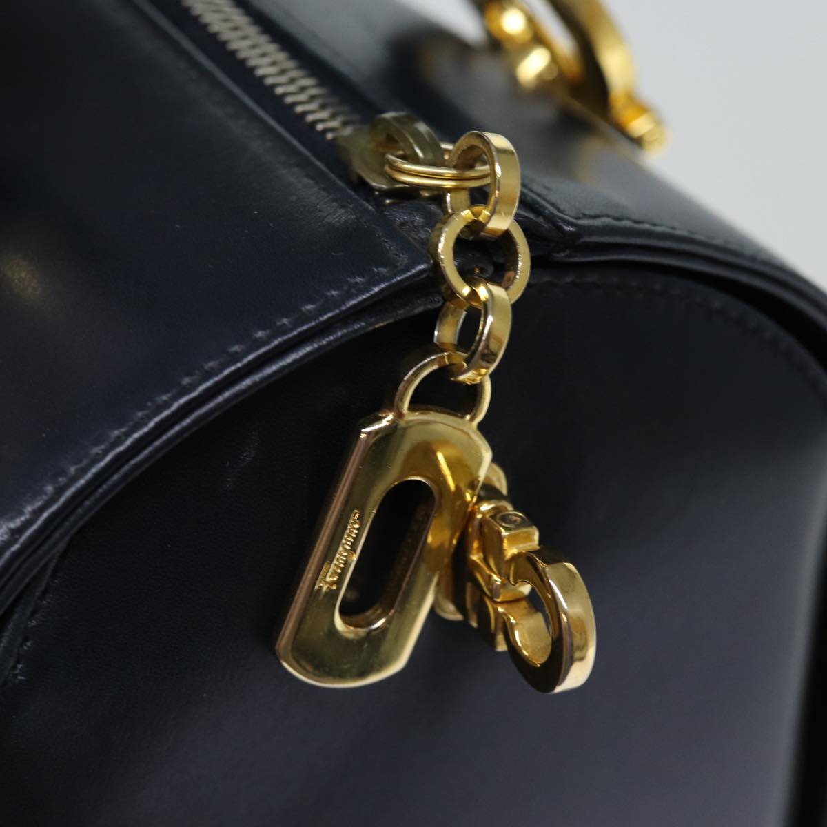 Salvatore Ferragamo Gancini, Navy, Leather, handbag