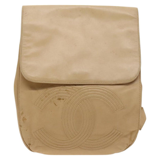 Chanel Cc, Beige, Leather, backpack