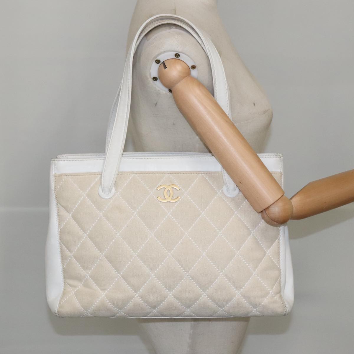 Chanel Coco Mark, Gold, Canvas, tote