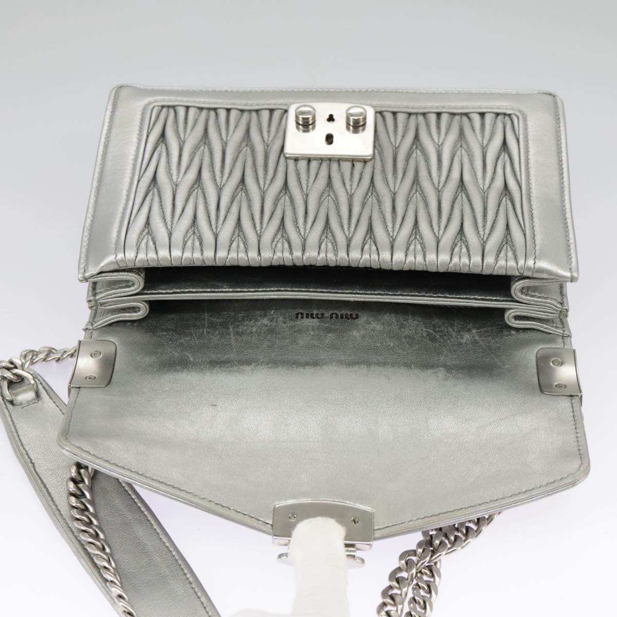 Miu Miu Confidential, Silver, Leather, shoulder