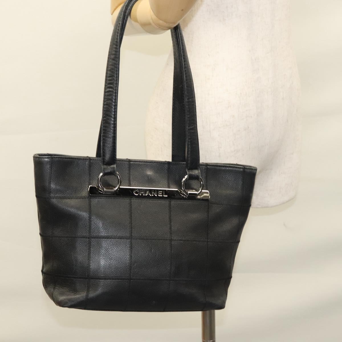 Chanel Chocolate bar, Black, Leather, tote