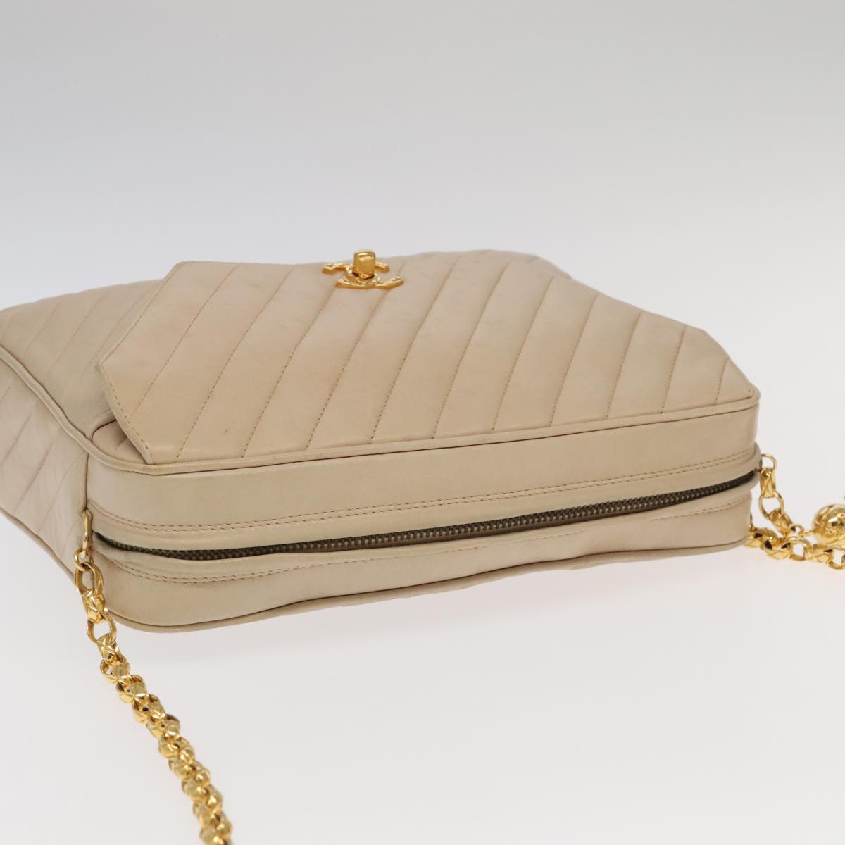 Chanel Coco Mark, Beige, Leather, shoulder