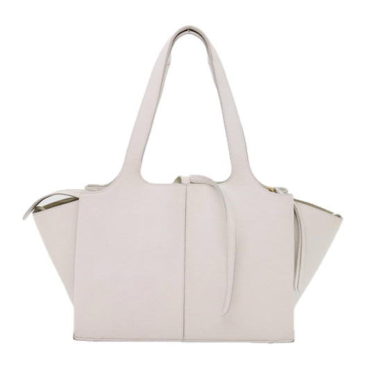 Celine Tri-Fold Shoulder Bag Grained Calfskin, WHITE, LEATHER, Shoulder bag