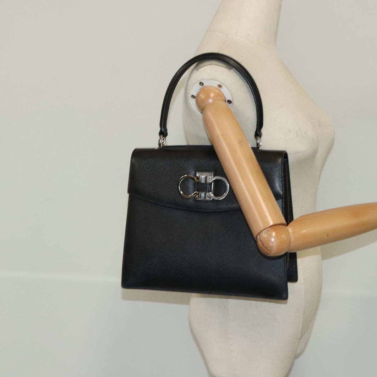 Salvatore Ferragamo Gancini, Black, Leather, handbag