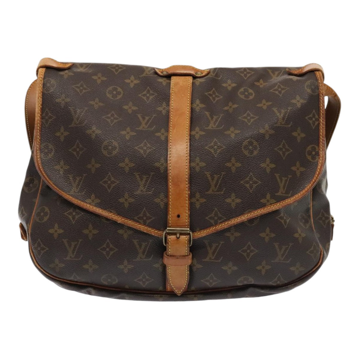 Louis Vuitton Saumur 35, Brown, Canvas, shoulder