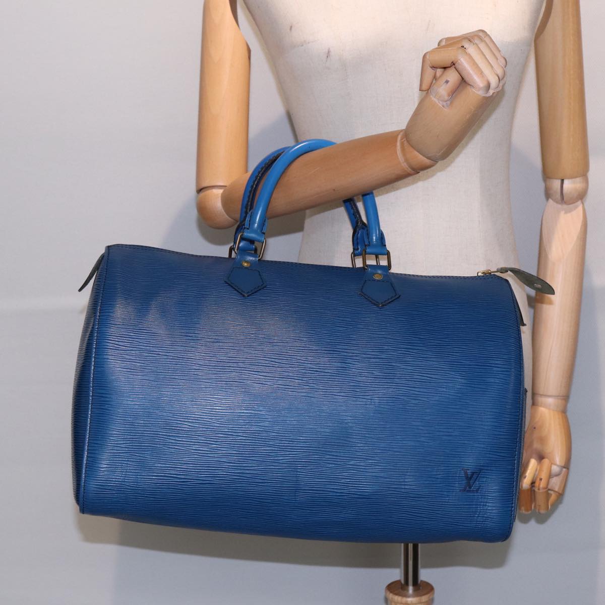 Louis Vuitton Speedy 35, Blue, Leather, handbag