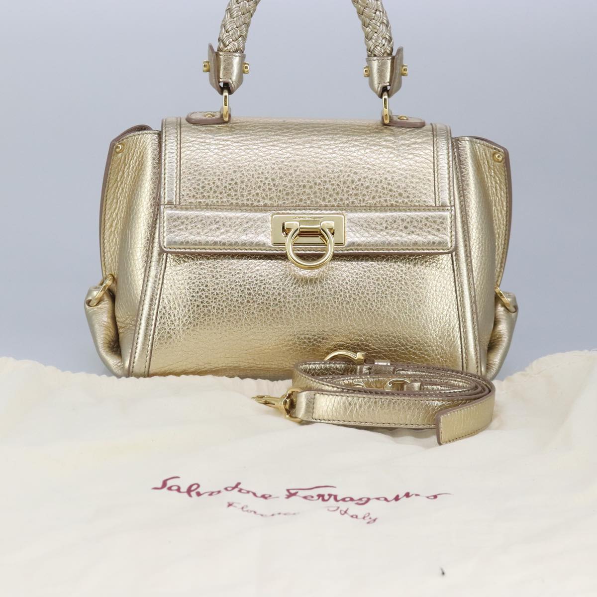 Salvatore Ferragamo Sofia, Gold, Leather, handbag