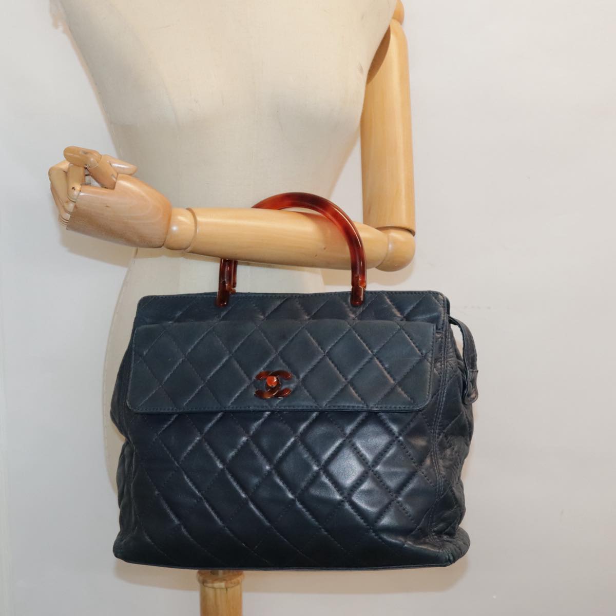 Chanel Coco Handle, Navy, Leather, handbag