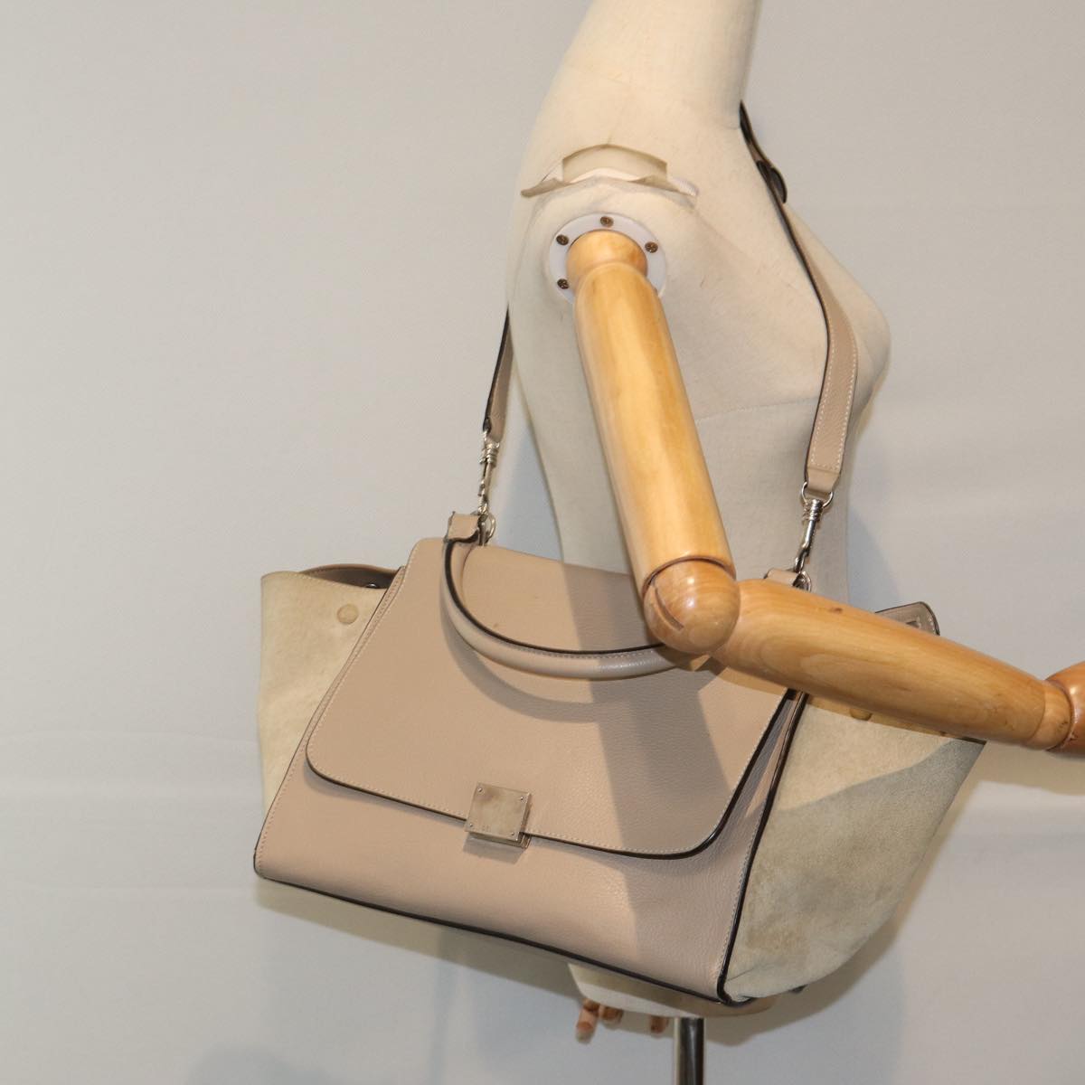 Céline Trapèze, Beige, Leather, handbag