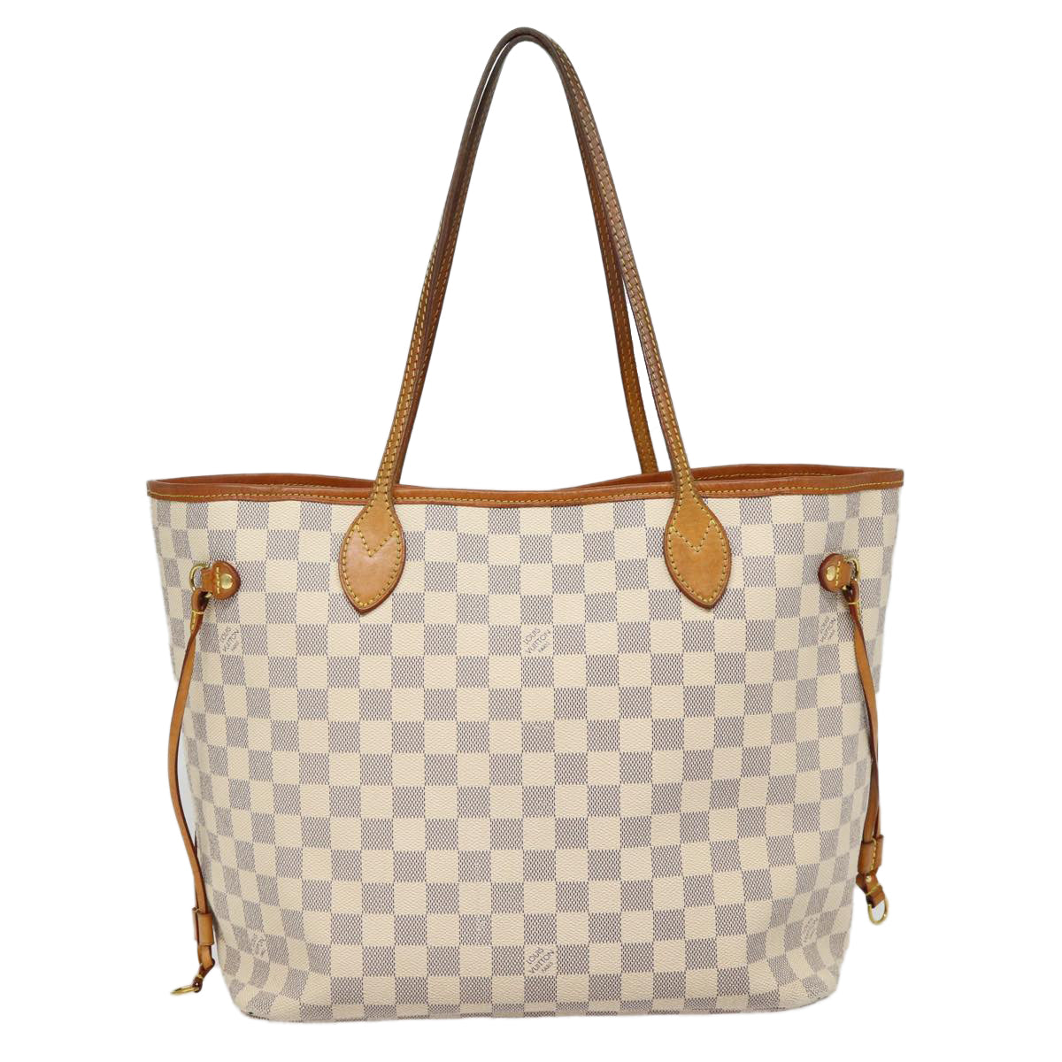 Louis Vuitton Neverfull MM, White, Canvas, tote