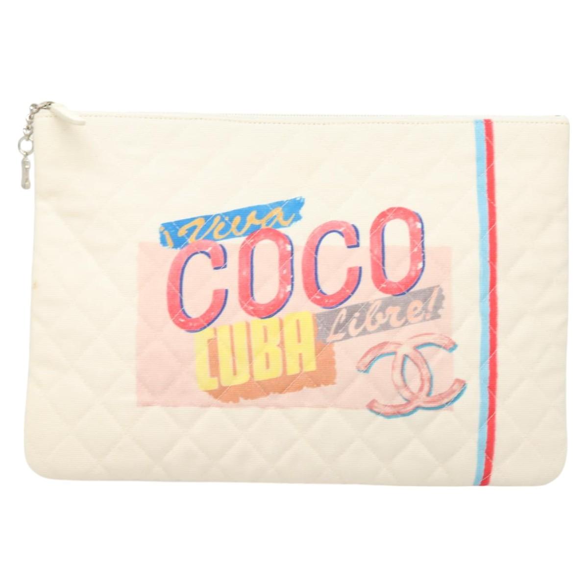 Chanel Coco Cuba, White, Canvas, clutch